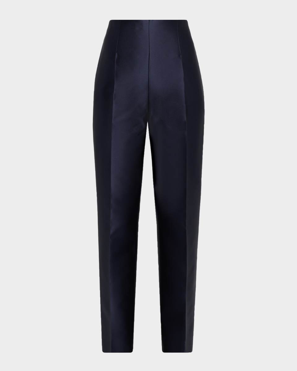 Mikado Silk Straight-Leg Ankle Pants